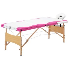 Foldable Massage Table 3 Zones Wood White and Pink