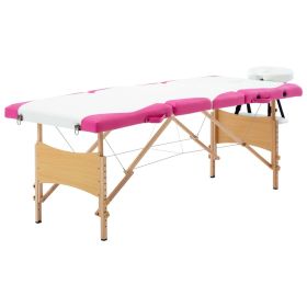 Foldable Massage Table 4 Zones Wood White and Pink