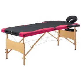 Foldable Massage Table 3 Zones Wood Black and Pink