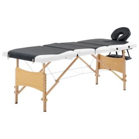 Foldable Massage Table 4 Zones Wood Black and White